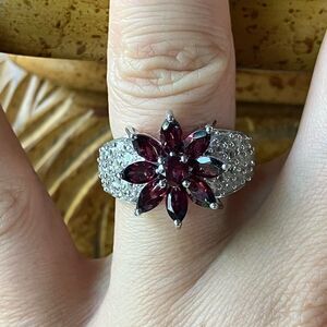 Natural Rhodolite Garnet Sterling Silver Cocktail Ring Size 6